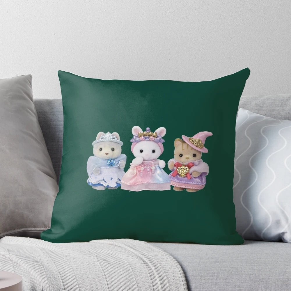Soft and plush pillow featuring adorable animal princesses in a pastel, fairycore design.