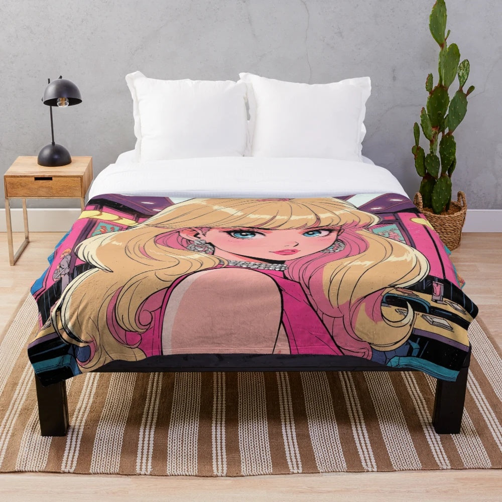 Cozy plush blanket featuring a kawaii anime girl design