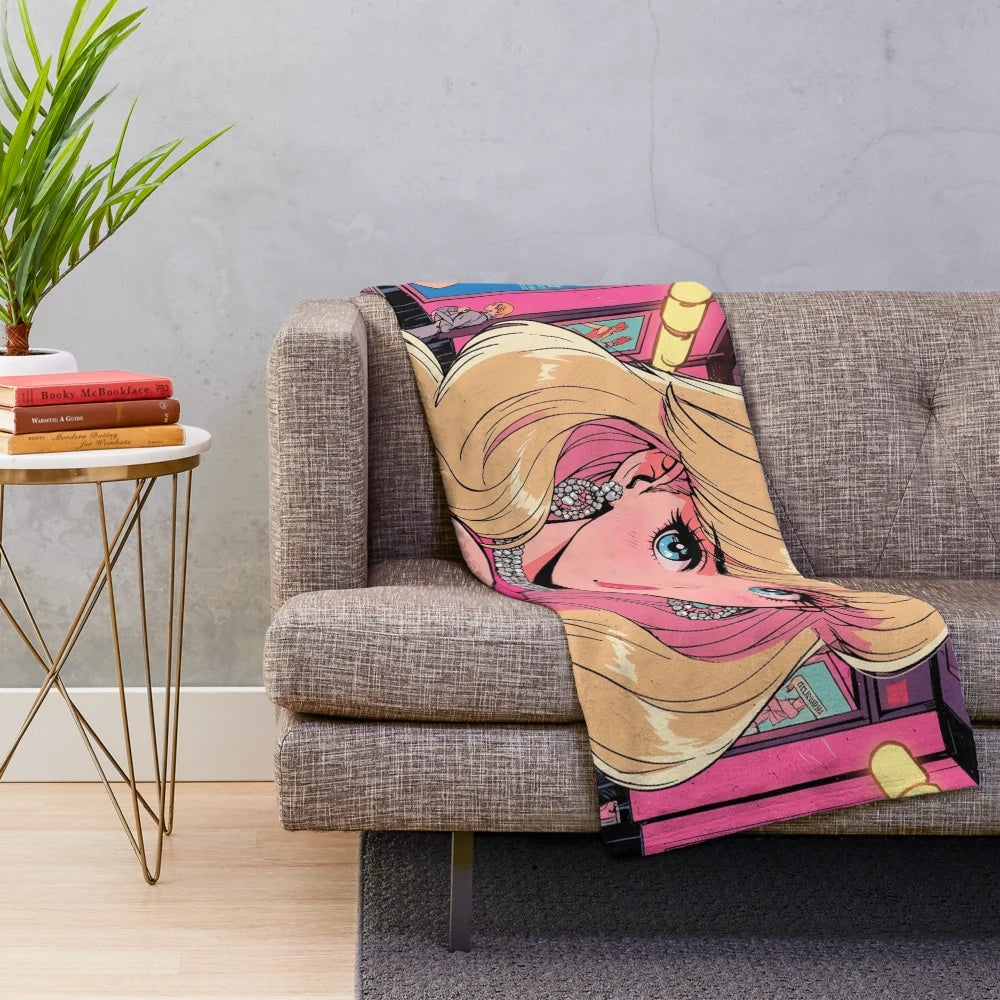 Cozy plush blanket featuring a kawaii anime girl design