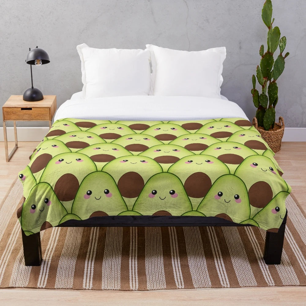 Cozy plush blanket with a cute avocado tile pattern design