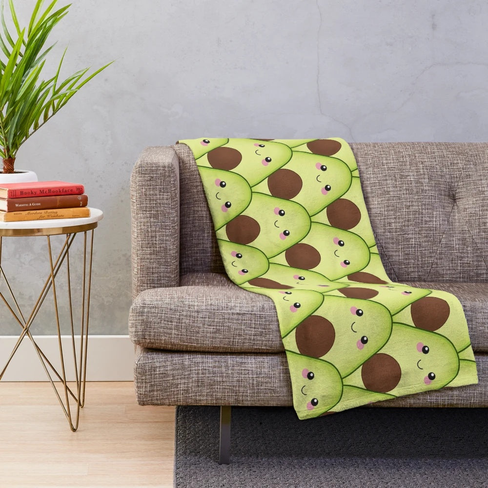 Cozy plush blanket with a cute avocado tile pattern design