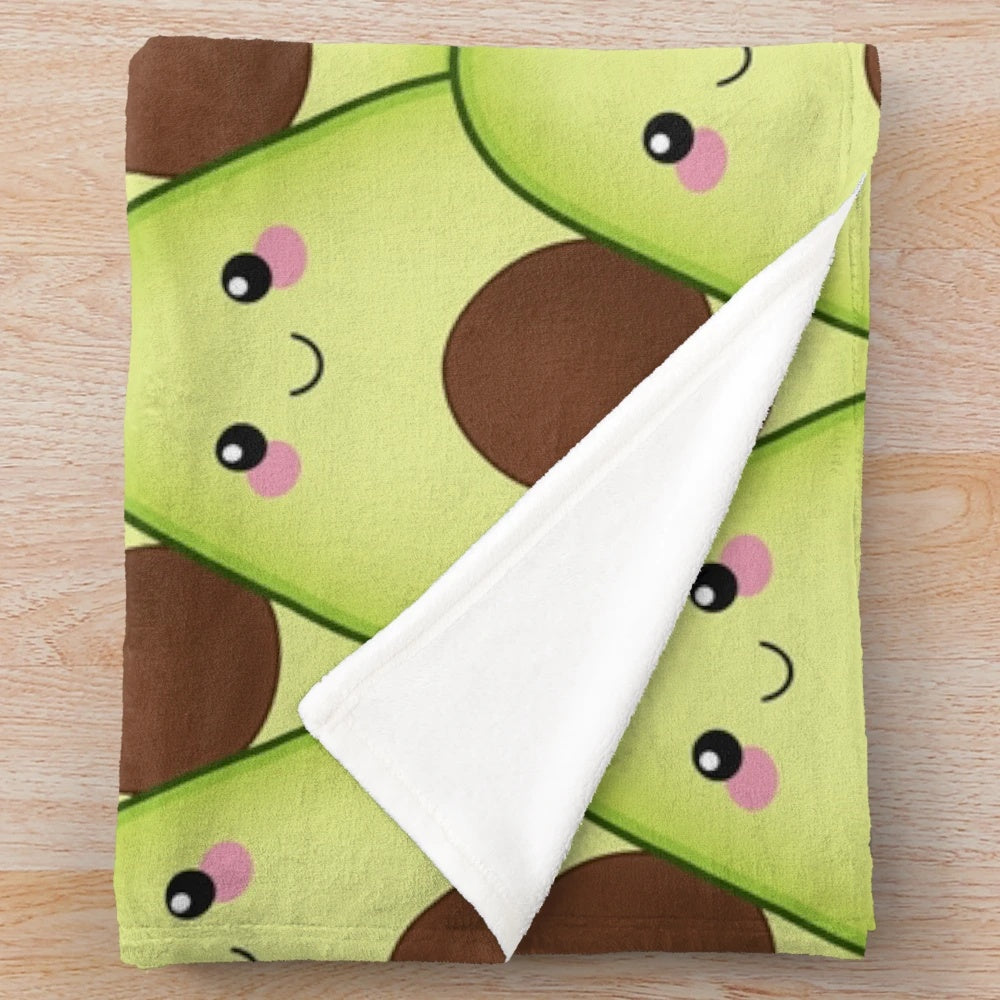 Cozy plush blanket with a cute avocado tile pattern design
