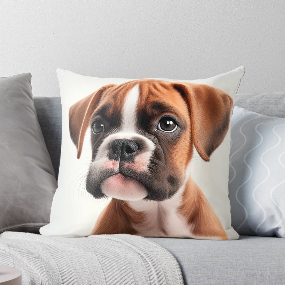 Adorable boxer puppy dog portrait decorative throw pillow