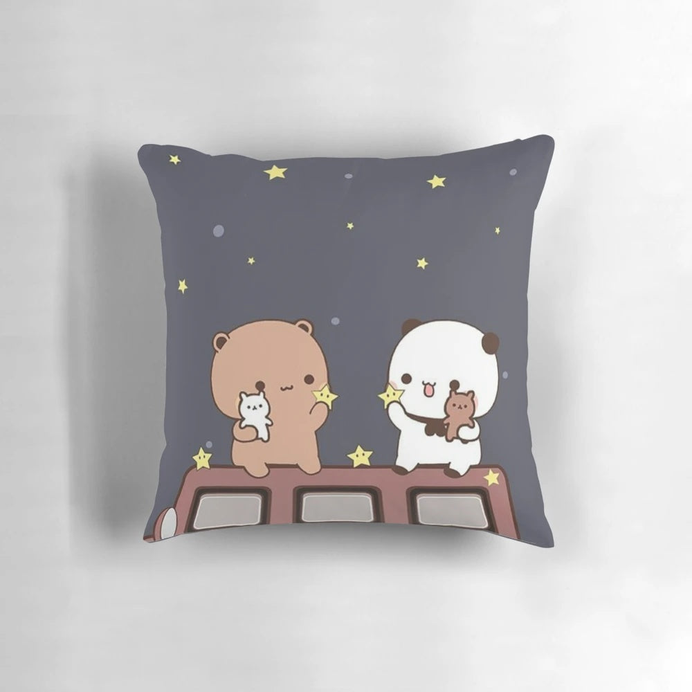 Soft, plush pillow featuring the adorable characters Bubu and Dudu cuddling together