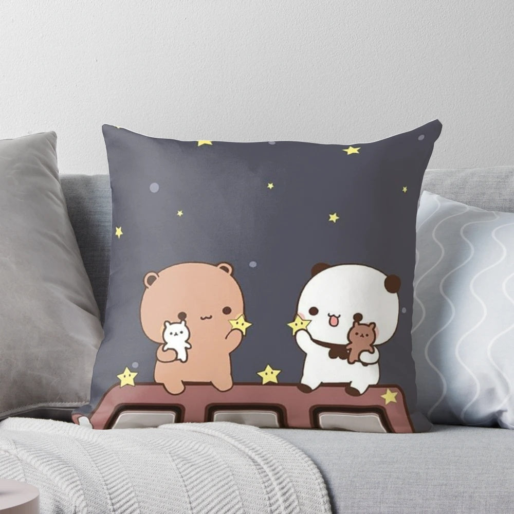 Soft, plush pillow featuring the adorable characters Bubu and Dudu cuddling together