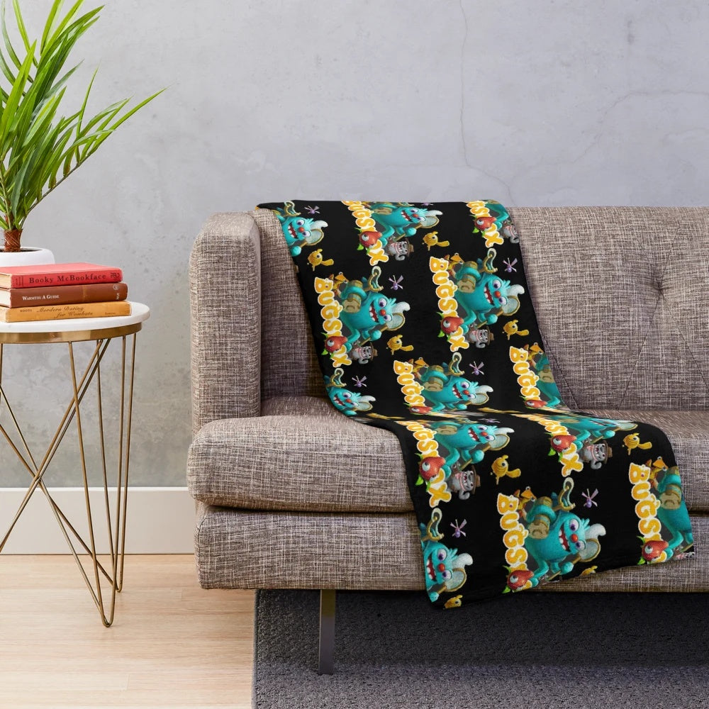 Cozy plush blanket featuring the cute Bugsnax characters