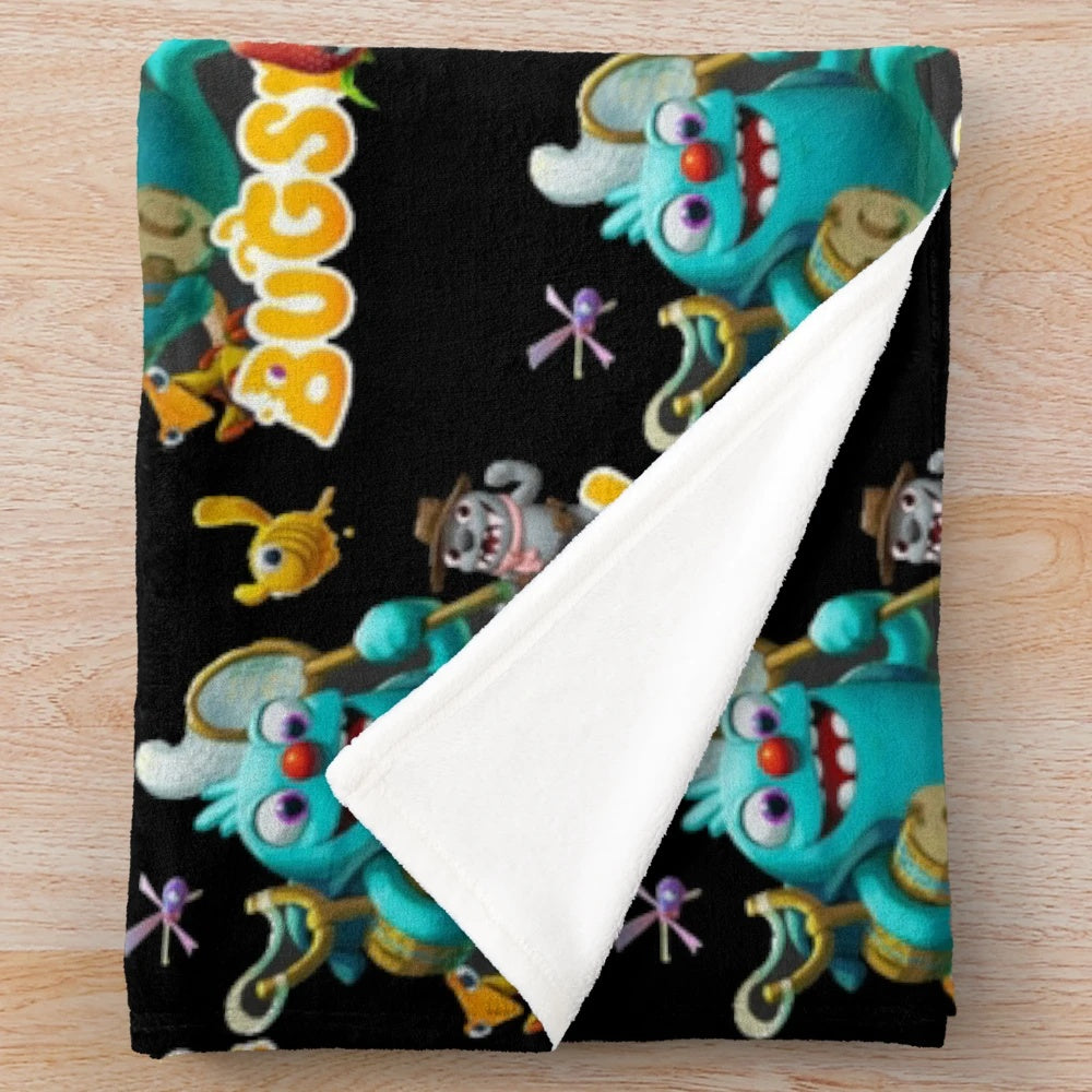 Cozy plush blanket featuring the cute Bugsnax characters