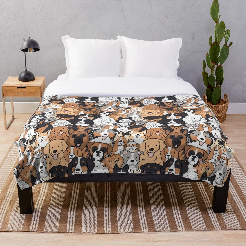 Cute cartoon dog breeds pattern plush blanket