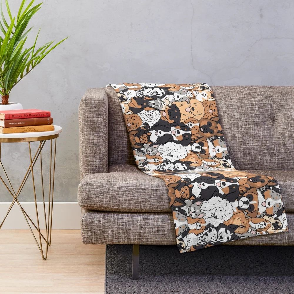 Cute cartoon dog breeds pattern plush blanket