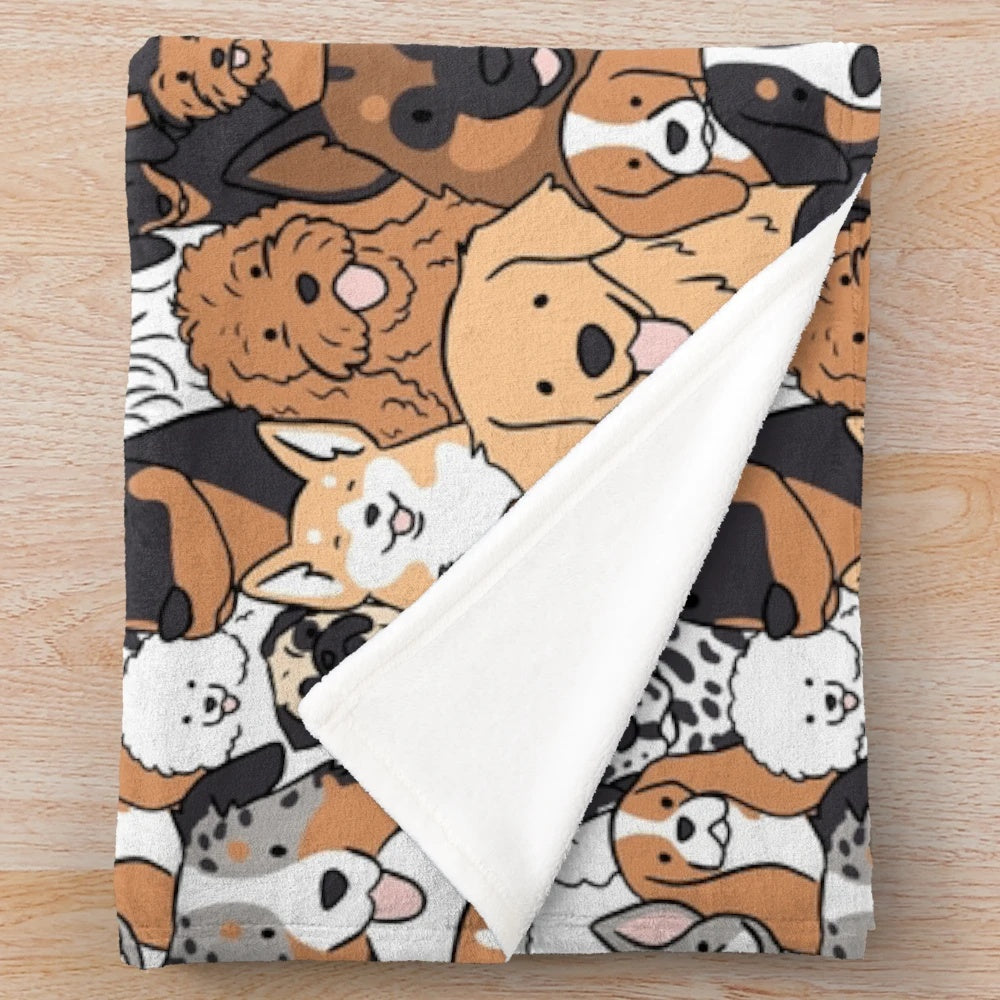Cute cartoon dog breeds pattern plush blanket