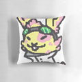 Adorable chibi bunny scientist pillow in yellow and pink