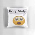 Soft, plush emoji-themed pillow with "holay molay holy moly" design, perfect for TikTok and pinkcore aesthetics.