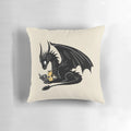Illustration of two cute fantasy dragons reading together on a pillow.
