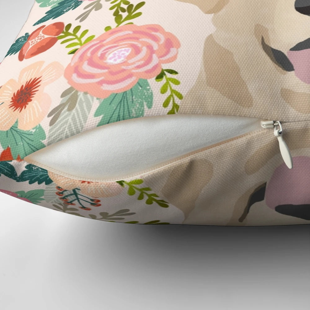 Vibrant floral pattern Labrador Retriever pillow, perfect for dog lovers