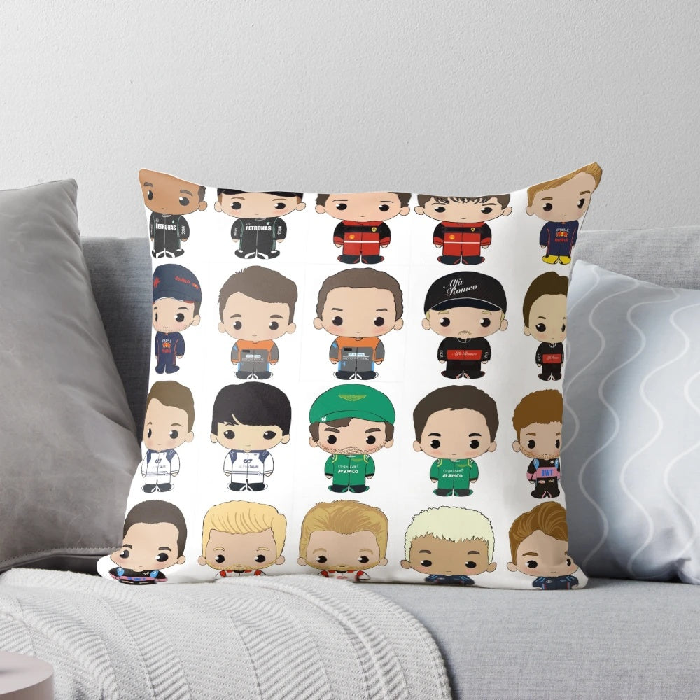 Cute Formula 1 2023 Class Pillow with Chibi-Style Drivers