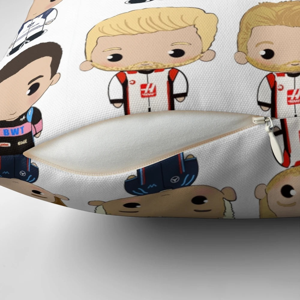 Cute Formula 1 2023 Class Pillow with Chibi-Style Drivers