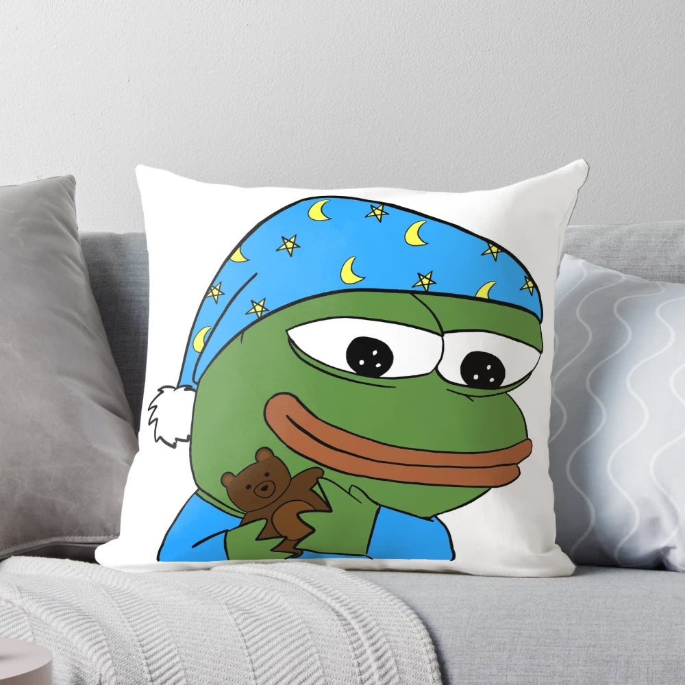 Soft, cuddly frog plush pillow in a cozy sleeping pose