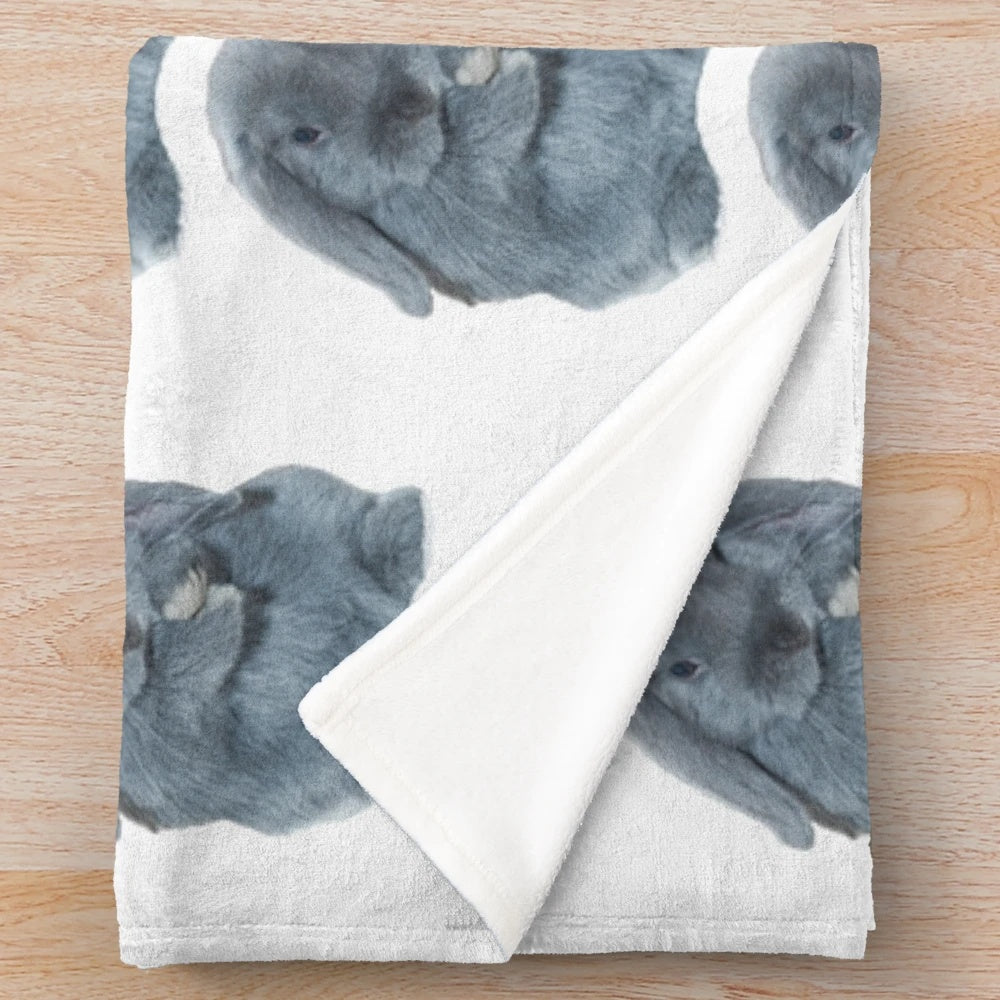 Soft, fluffy grey mini lop bunny rabbit plush art blanket
