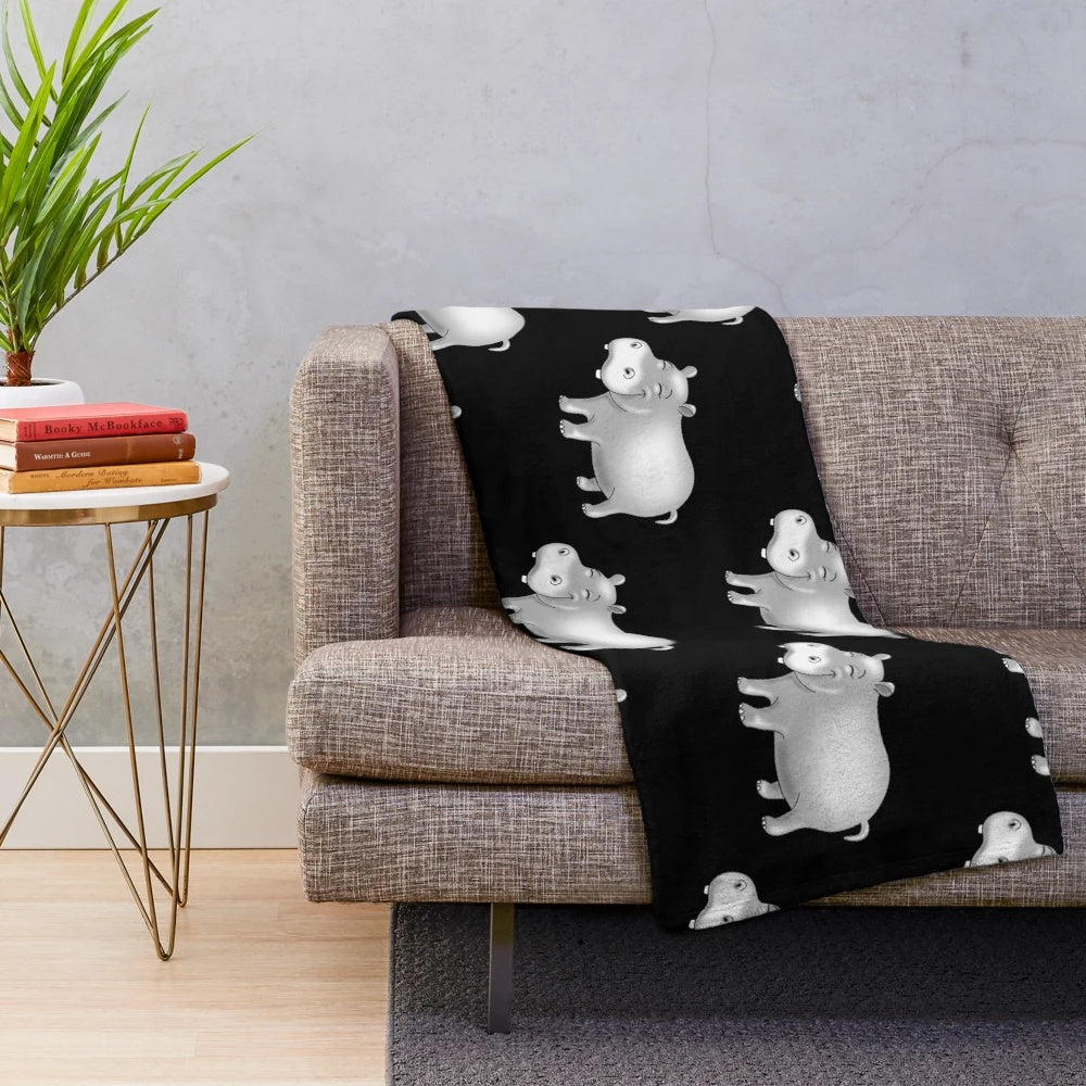 Cute hippopotamus plush blanket for bedroom or nursery