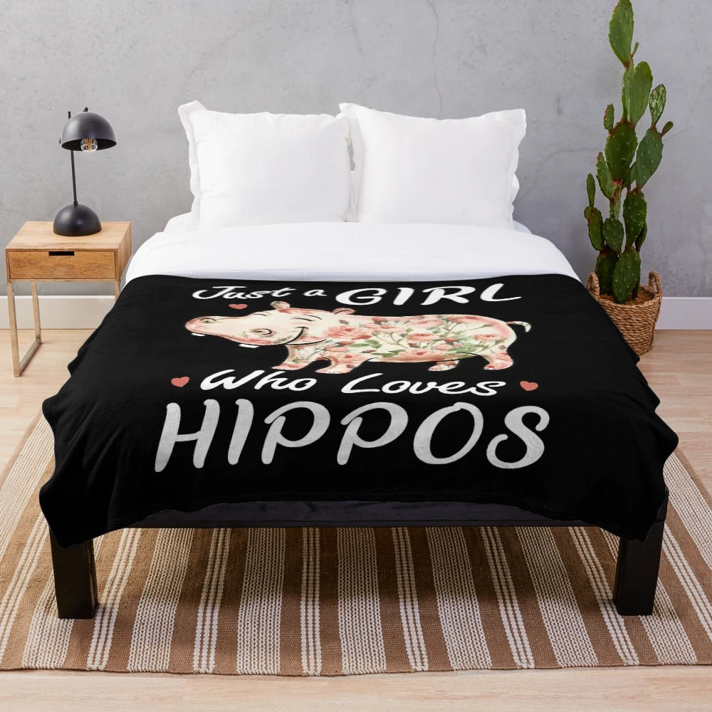 Cute hippopotamus plush blanket with flower pattern design