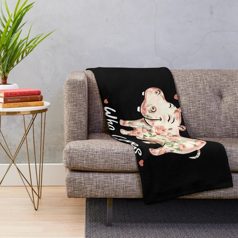 Cute hippopotamus plush blanket with flower pattern design