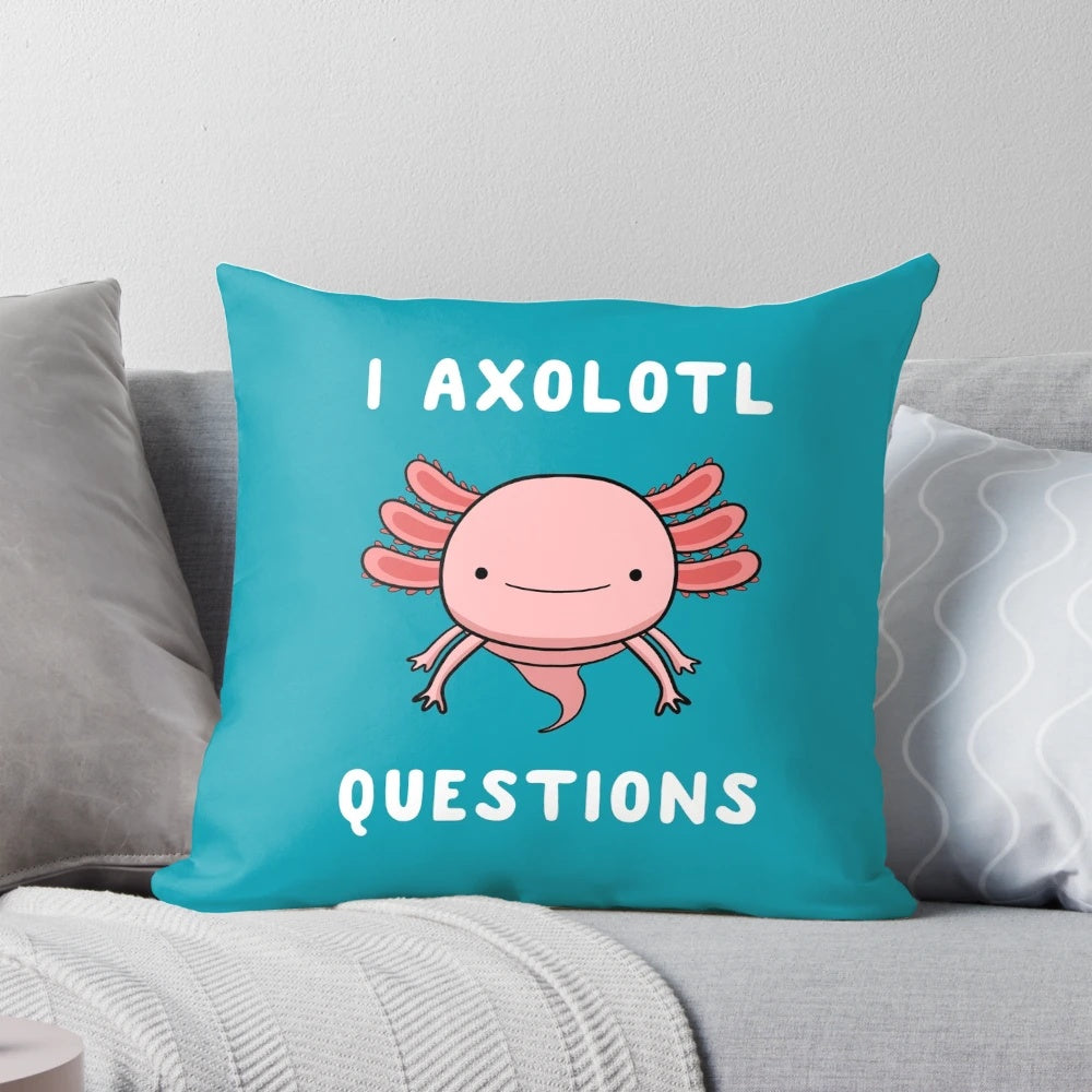 Adorable Axolotl Pillow with Kawaii Design and Humorous Quote