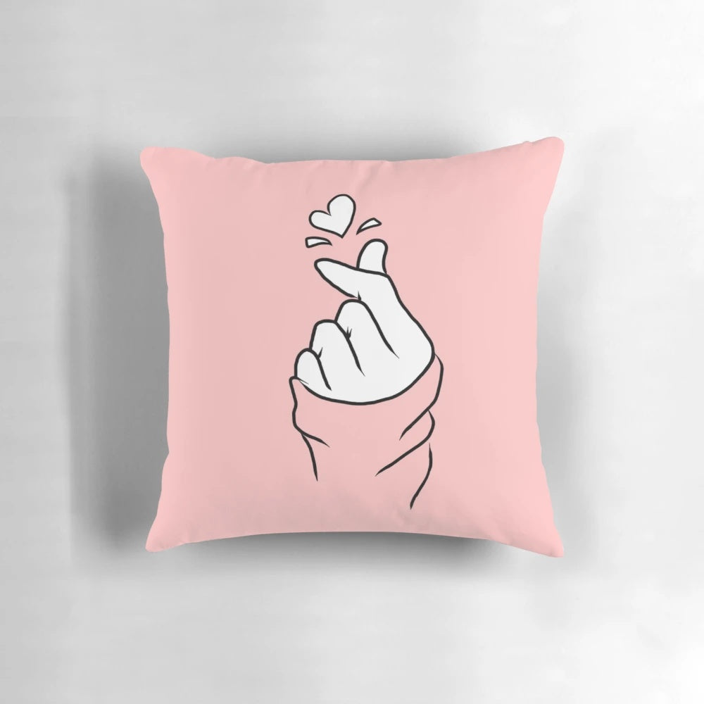 Soft plush heart-shaped pillow in a cute Korean design, perfect for kpop fans and bedroom decor