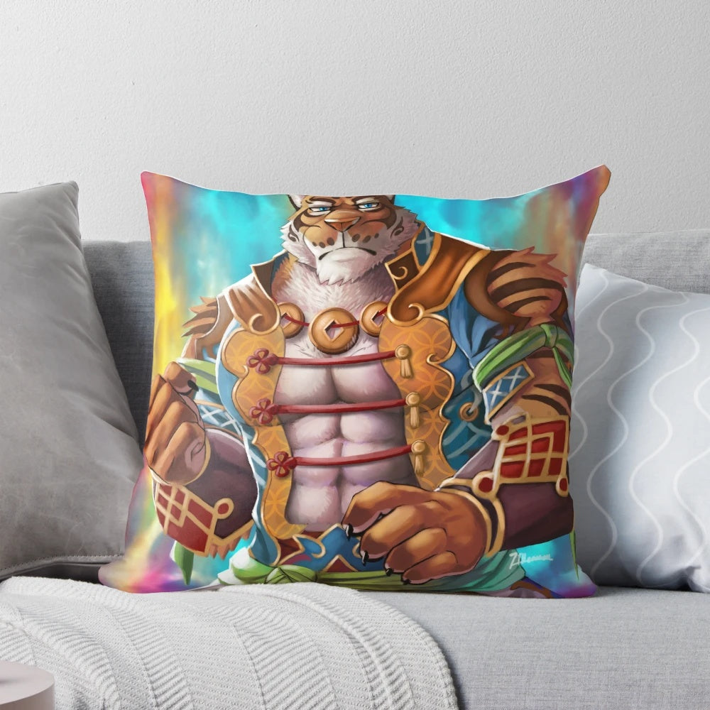 Soft and plush Lin Hu Nekojishi tiger anthro character pillow