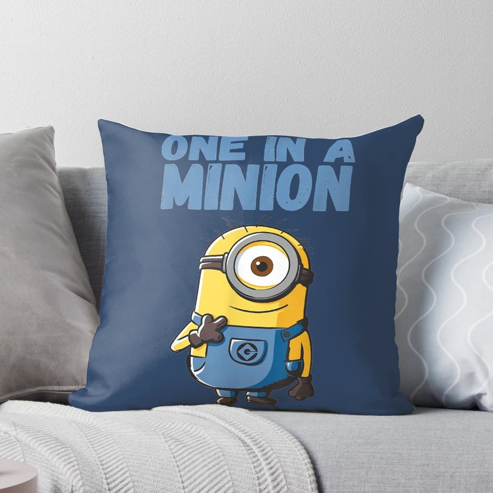 Colorful minion character drawing printed on a soft, comfortable pillow