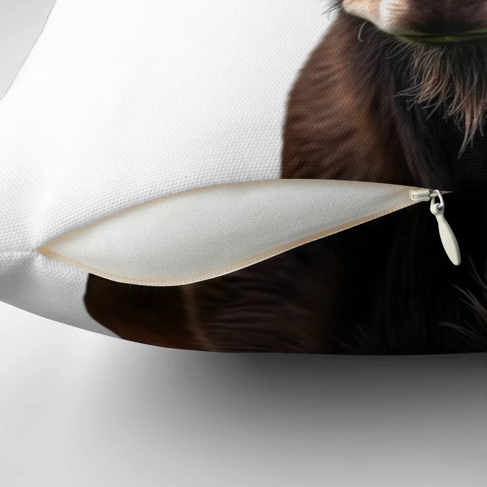 A plush pillow featuring a moose wearing heart-shaped sunglasses, perfect for nature and wildlife lovers.