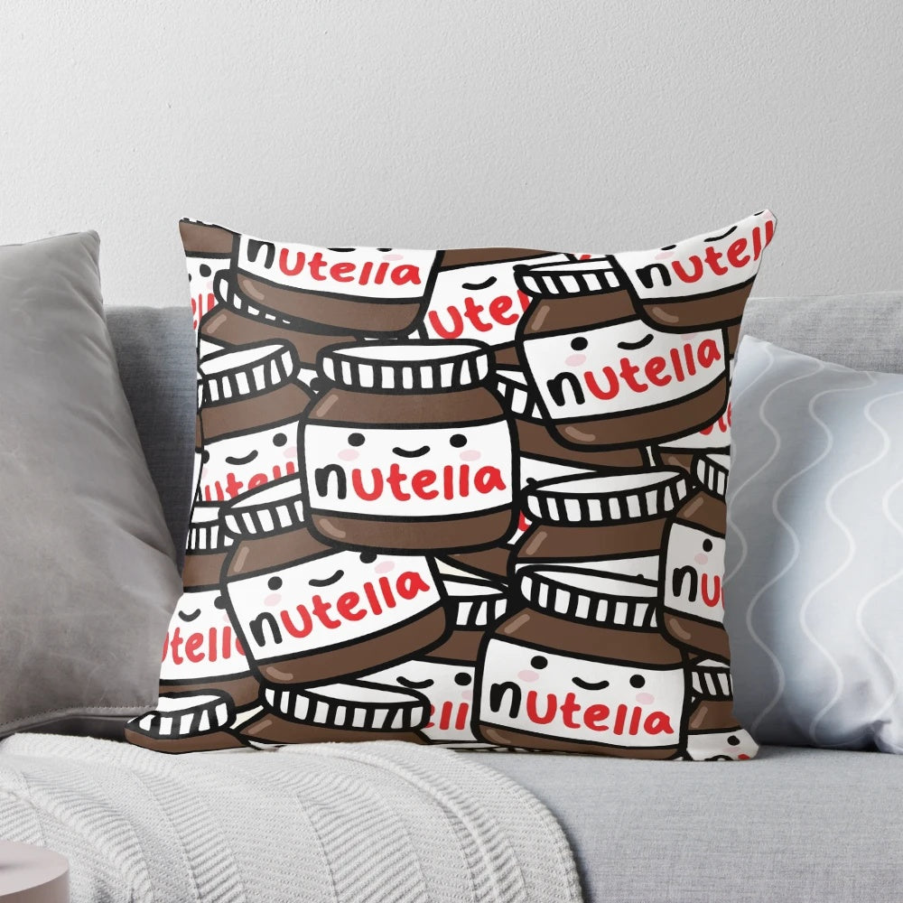 Vibrant Nutella-patterned Pillow Ideal for YouTube Fans and Home Decor