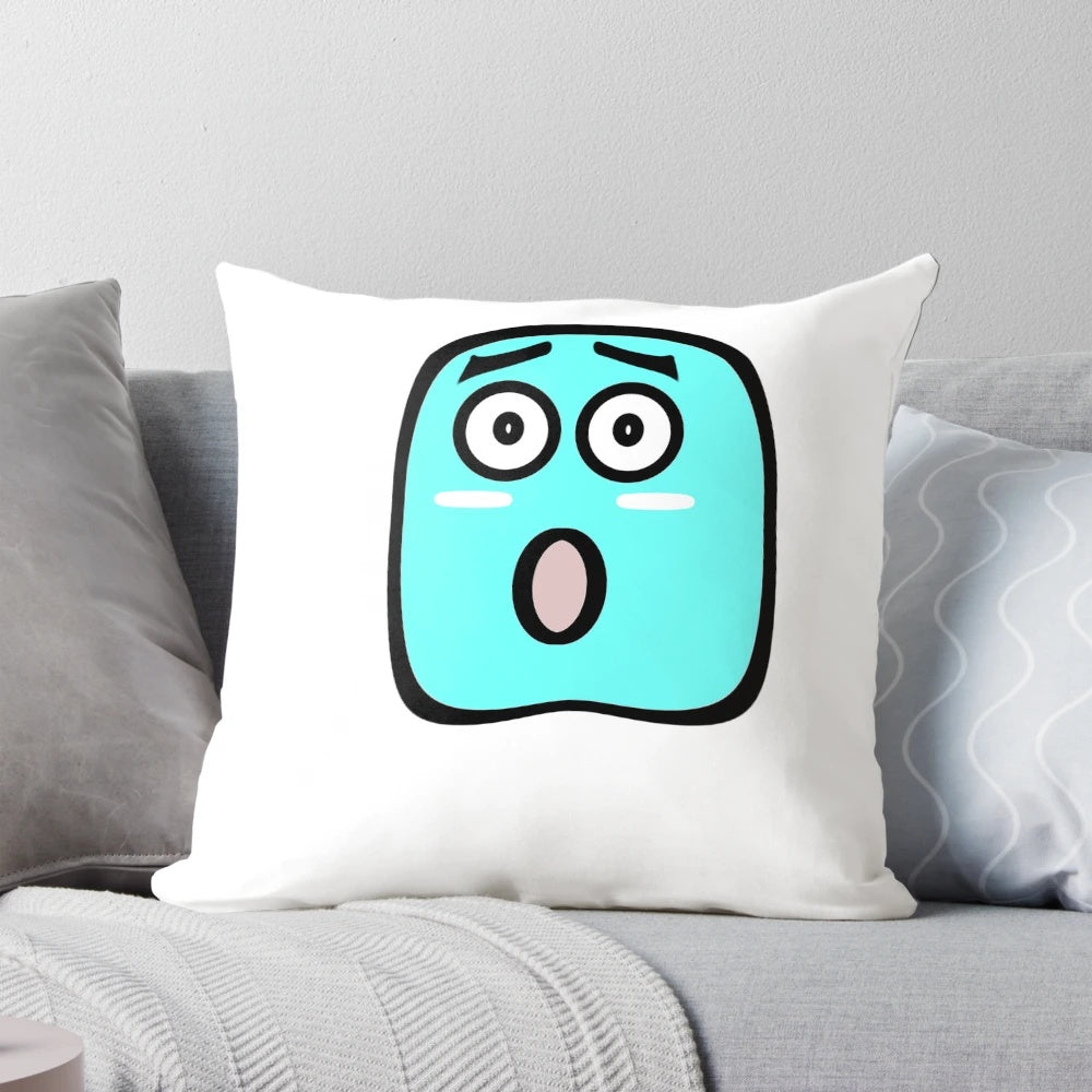 Soft, blue 'OH' shaped plush pillow with a cute smiley face design