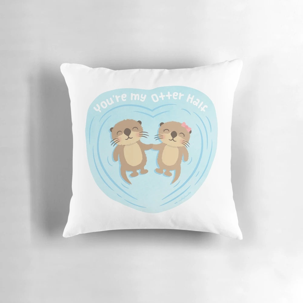 Adorable otter-themed throw pillow with a cute love pun
