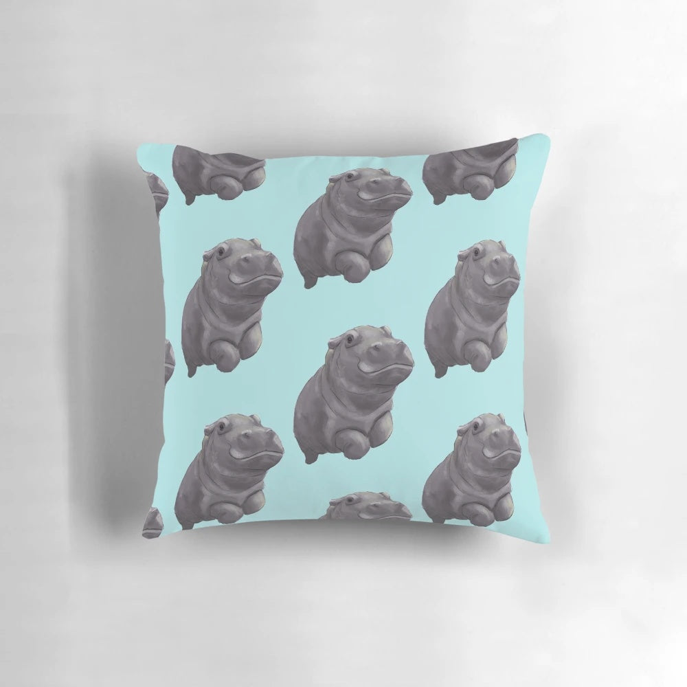 Adorable digital painting of a cute baby hippo swimming at the Cincinnati Zoo.