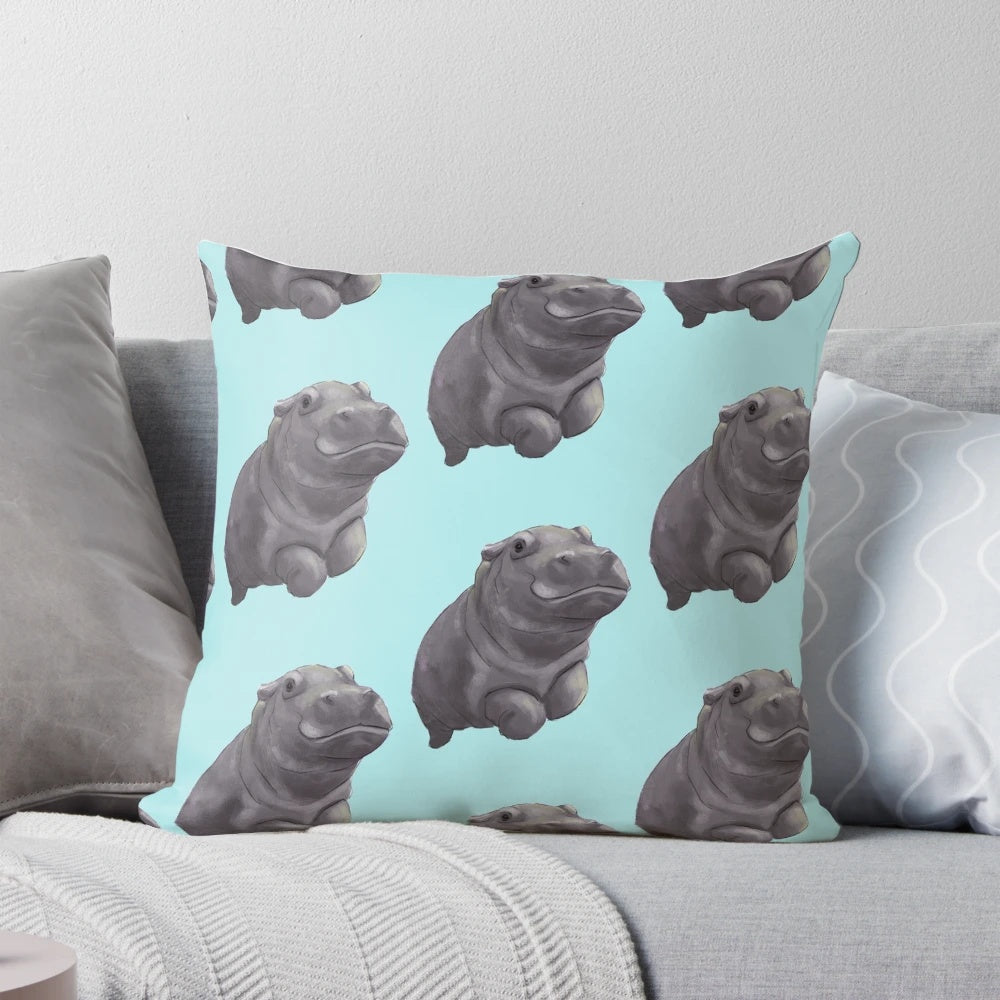 Adorable digital painting of a cute baby hippo swimming at the Cincinnati Zoo.