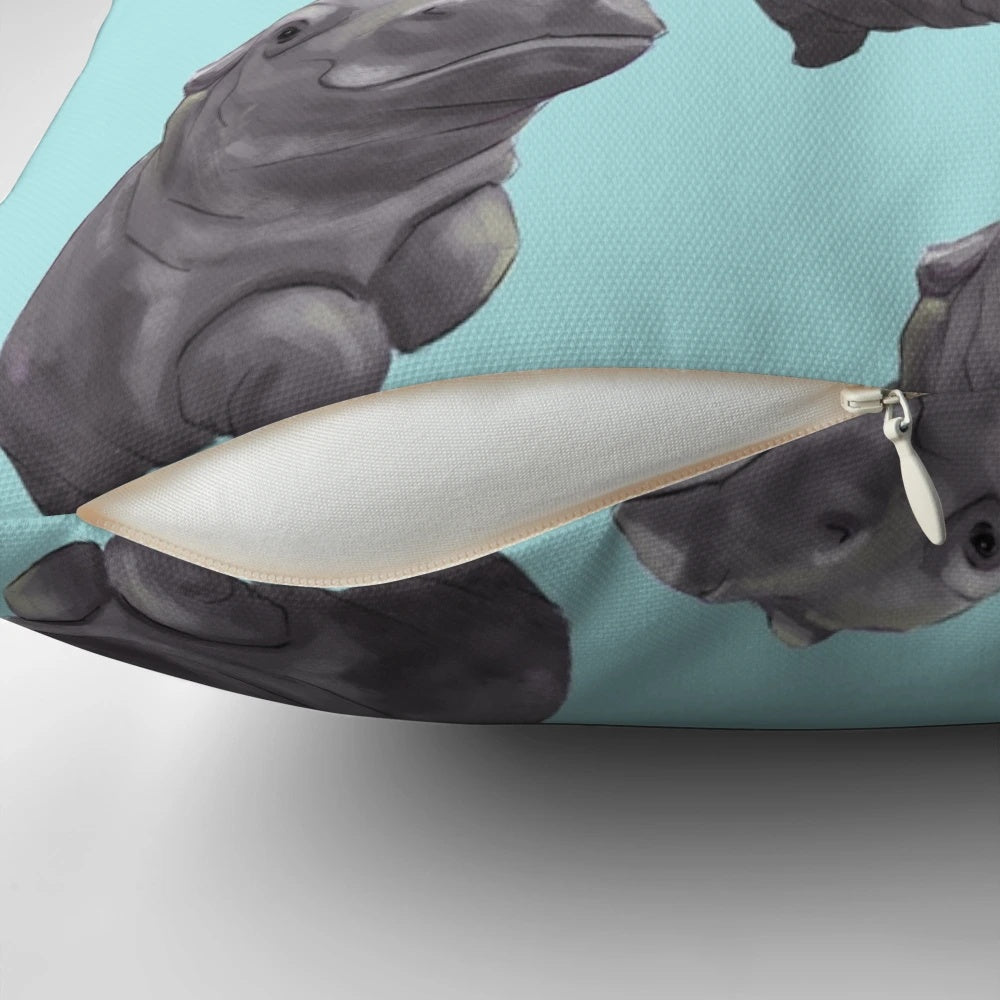 Adorable digital painting of a cute baby hippo swimming at the Cincinnati Zoo.