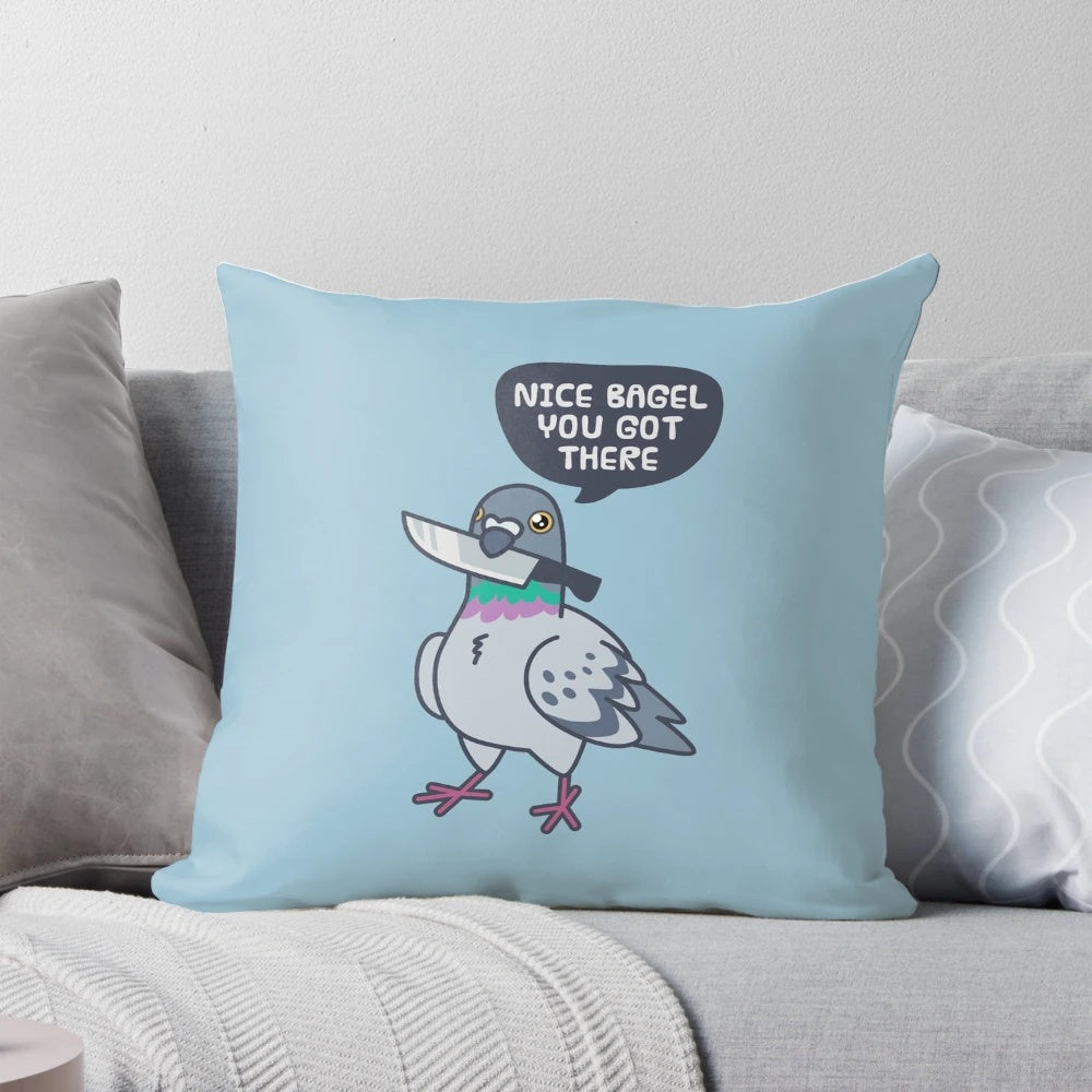 Adorable Pigeon Holding a Knife Decorative Pillow