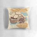 A soft, plush pillow featuring a surreal design with whimsical animal prints and clouds against a blue sky.
