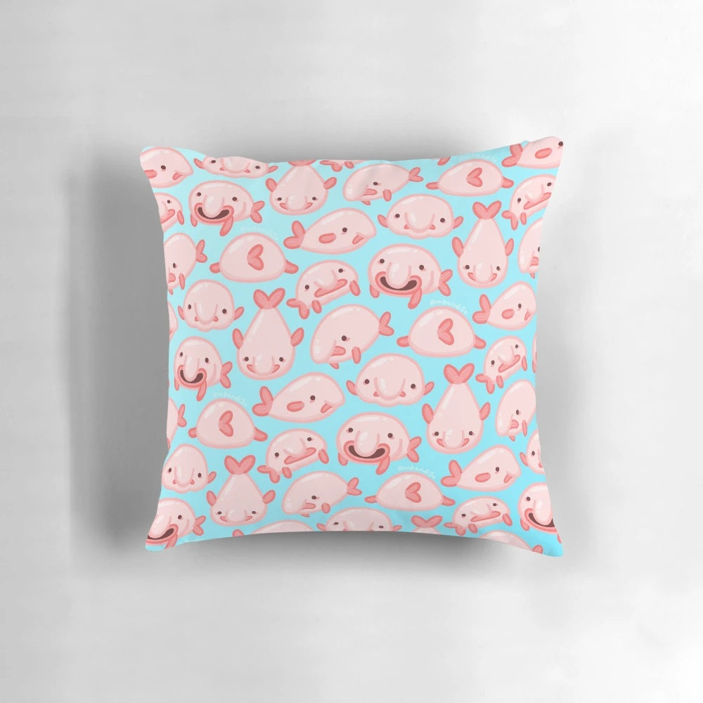 Soft, plush pillow featuring a vibrant pink blobfish pattern design