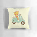 Adorable pizza delivery themed pillow with a scooter design