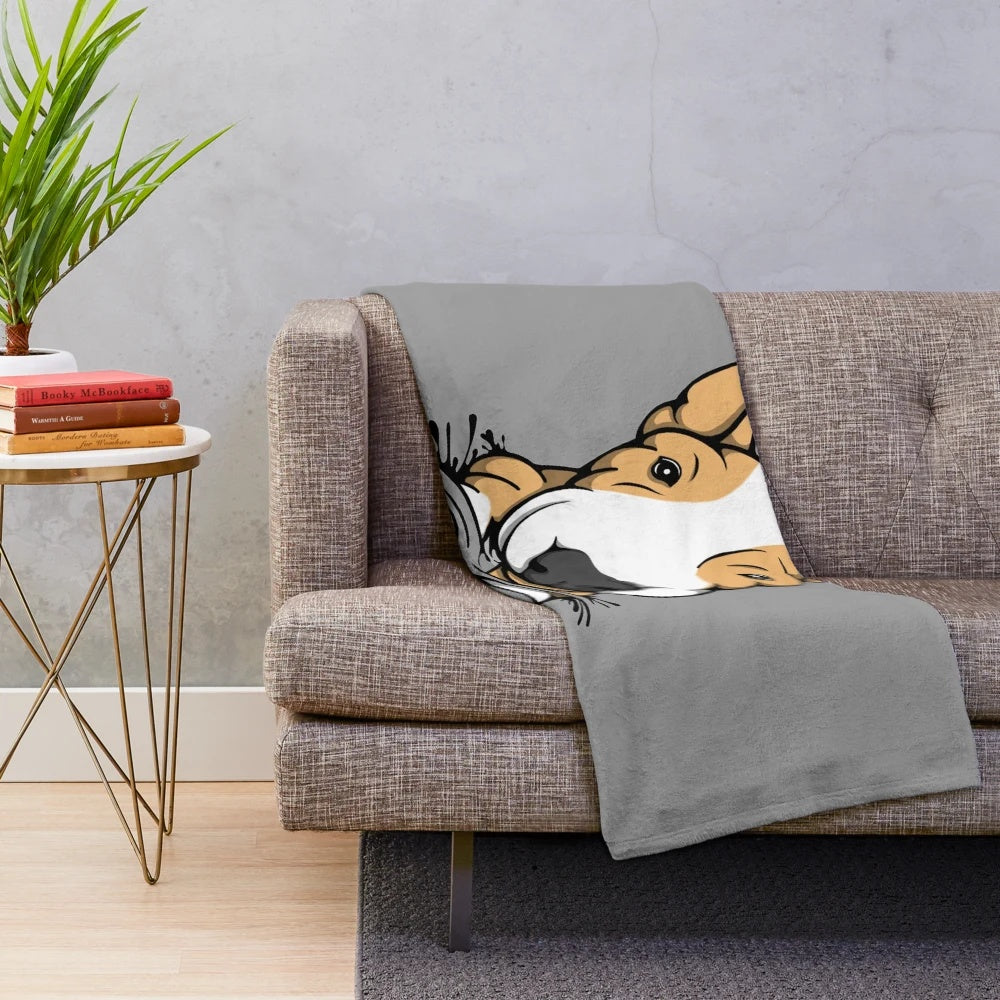 Cute puppy bull terrier plush blanket in tan and white colors