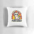 Cute and cozy pillow featuring a purr-sonist cat design, perfect for any cat lover.