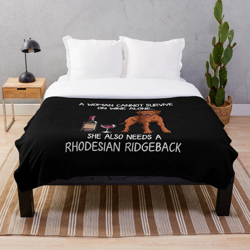 Rhodesian Ridgeback dog and wine themed plush blanket