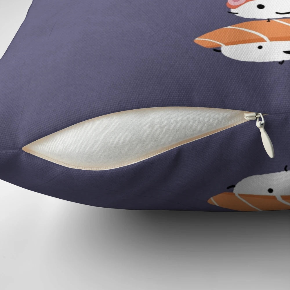 Colorful and adorable sushi-themed throw pillow with a cartoon design