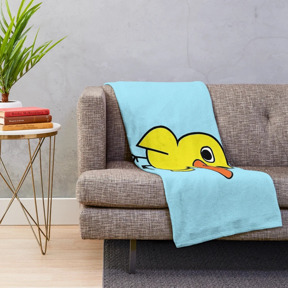 Yellow duck plush blanket with "Hey! Got Any Grapes?" inspired design