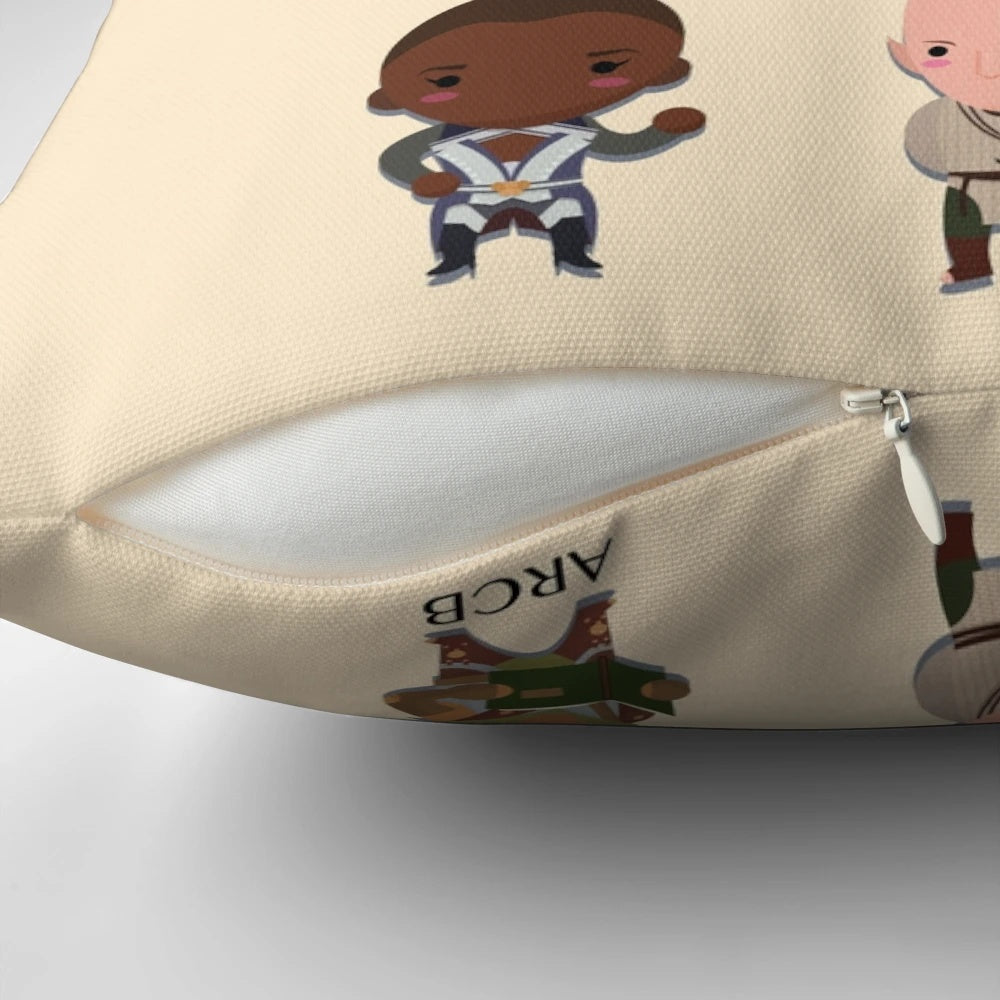 Dragon Age Inquisition themed decorative pillow with characters from the game
