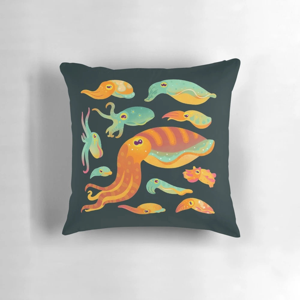 Cuttlefish decorative pillow featuring a vibrant, underwater design