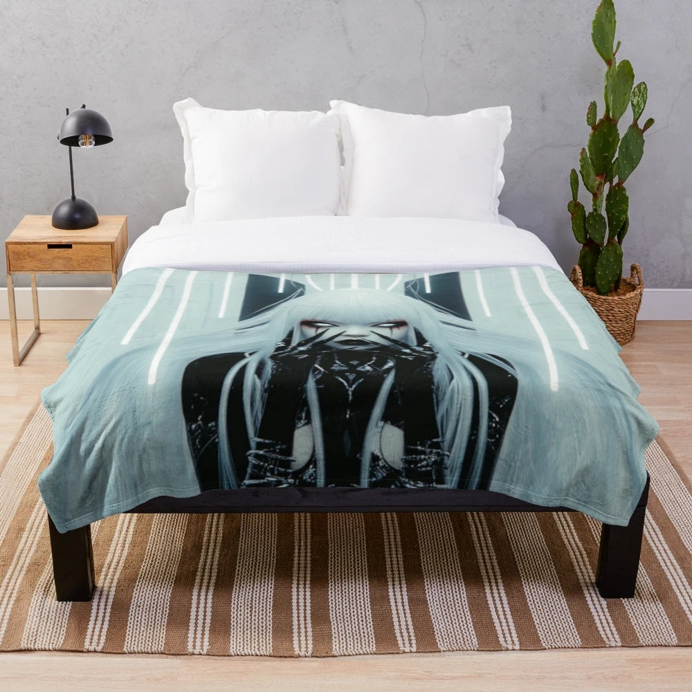 Cyber girl inspired plush blanket with anime-style design