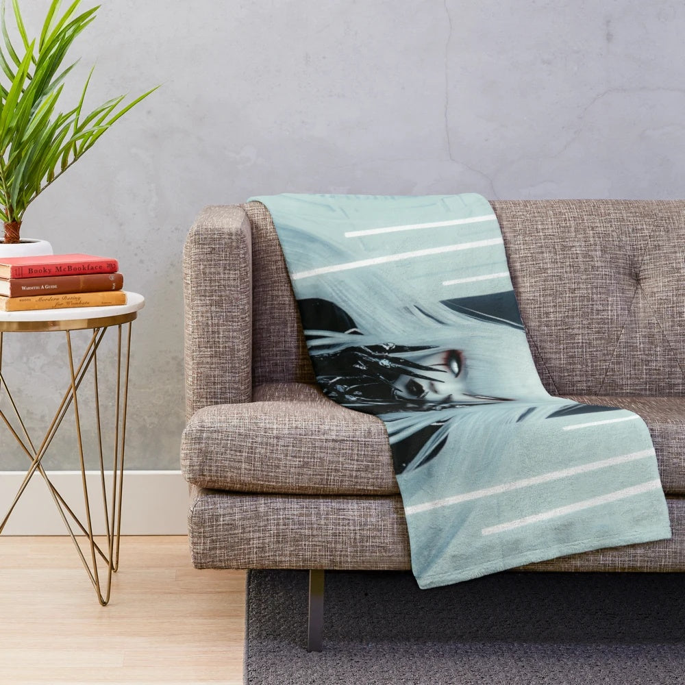 Cyber girl inspired plush blanket with anime-style design