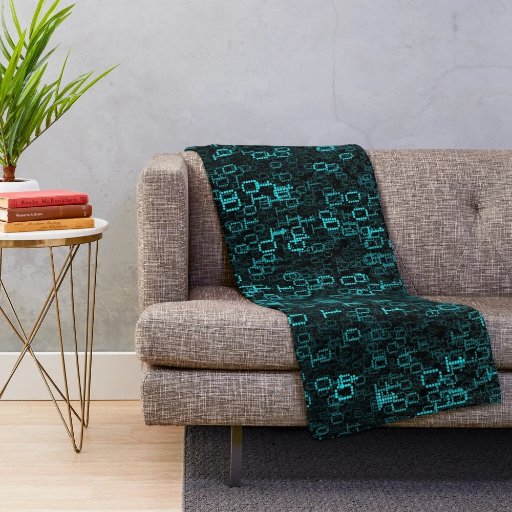 Cyber inspired plush blanket with binary data cloud design